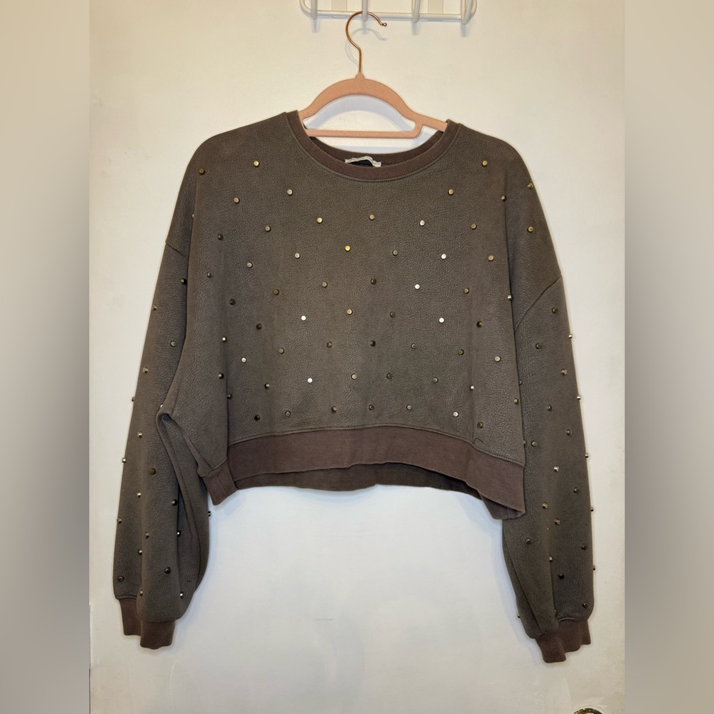 Zara Brown Cropped Sweatshirt with Gold Accents